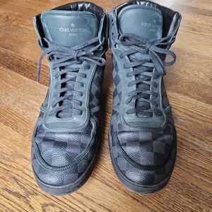 Louis Vuitton Men's Checkered Black and Dark Green Sneakers